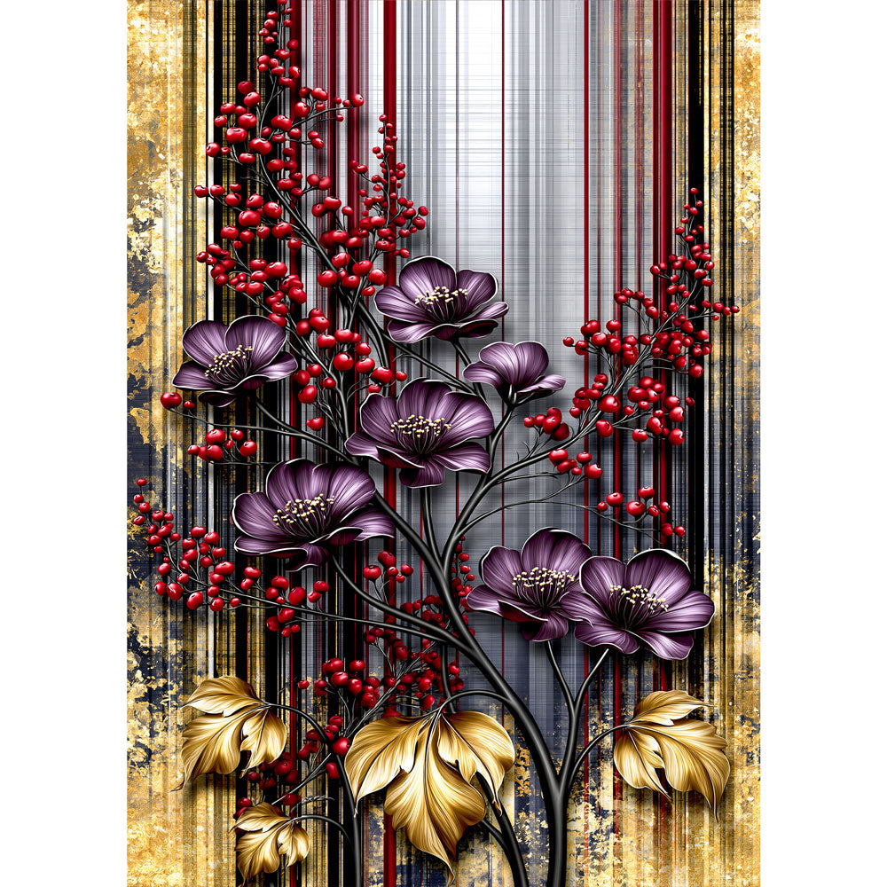 5D Diamond Painting – Blütenpoesie in Purpur & Gold | Unique Diamond