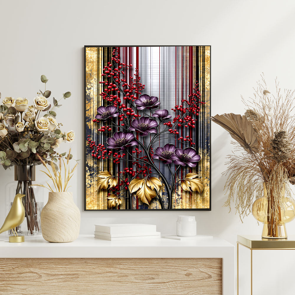 5D Diamond Painting – Blütenpoesie in Purpur & Gold
