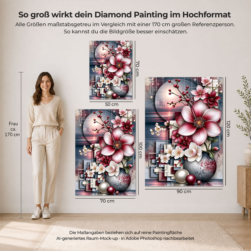 5D Diamond Painting – Blütenpoesie in Rubin & Perlmutt
