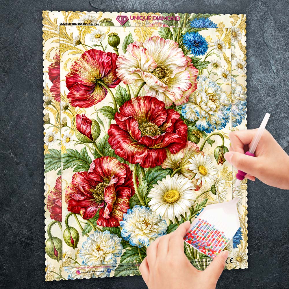 5D Diamond Painting – Blütenpracht im Goldornament