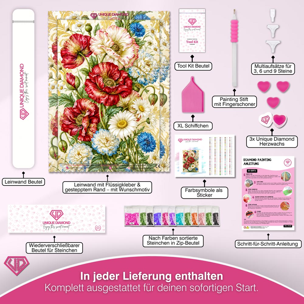 5D Diamond Painting – Blütenpracht im Goldornament