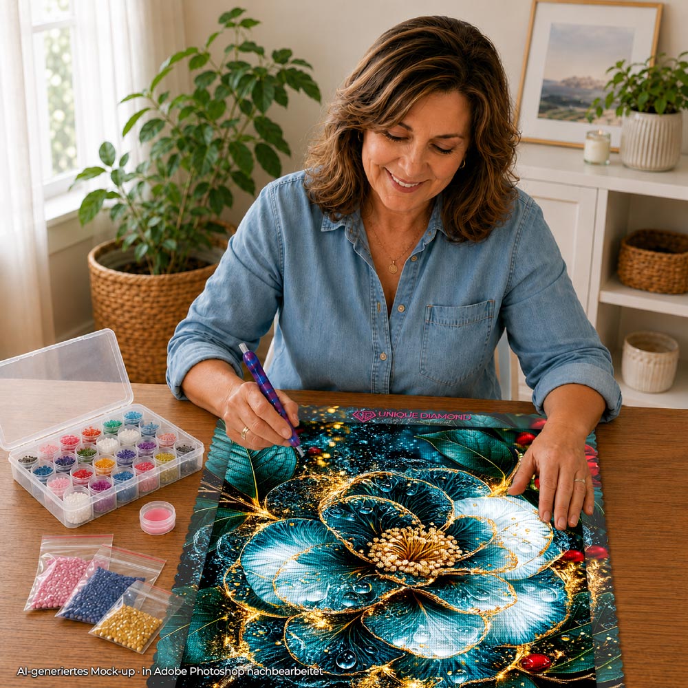5D Diamond Painting – Blütentraum in Smaragd & Gold