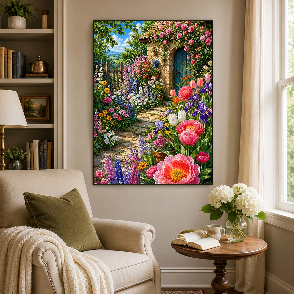 5D Diamond Painting – Blütenzauber am Gartenhaus