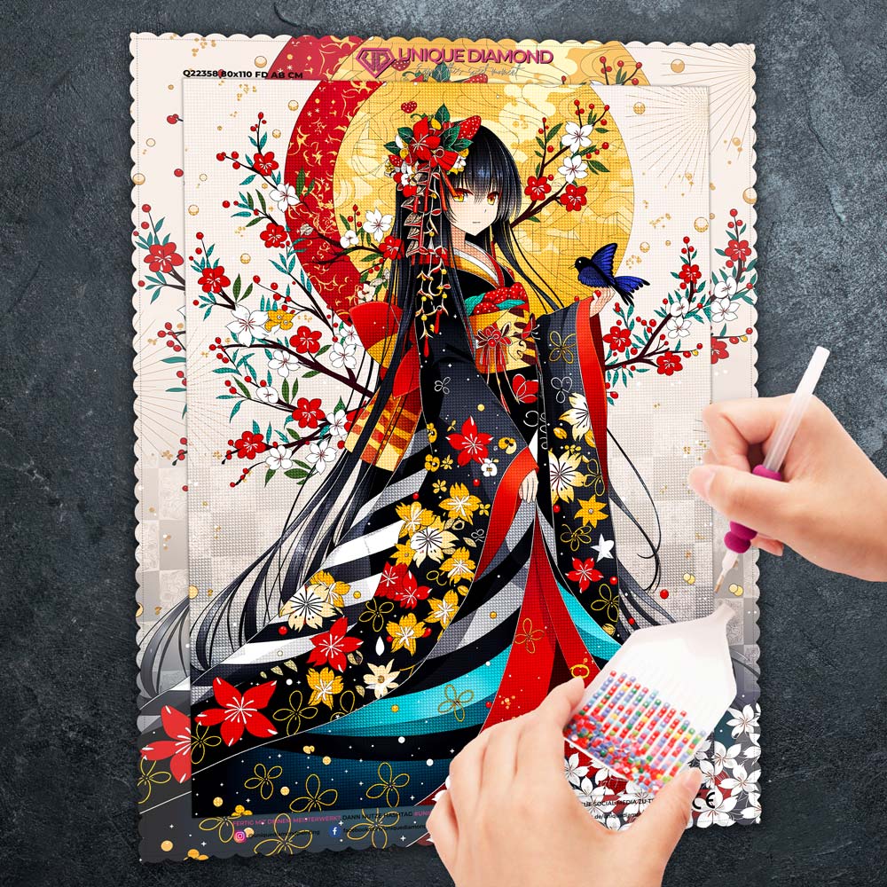5D Diamond Painting – Blütenzauber des goldenen Mondes