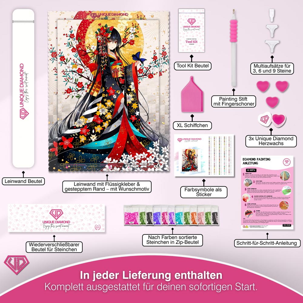 5D Diamond Painting – Blütenzauber des goldenen Mondes