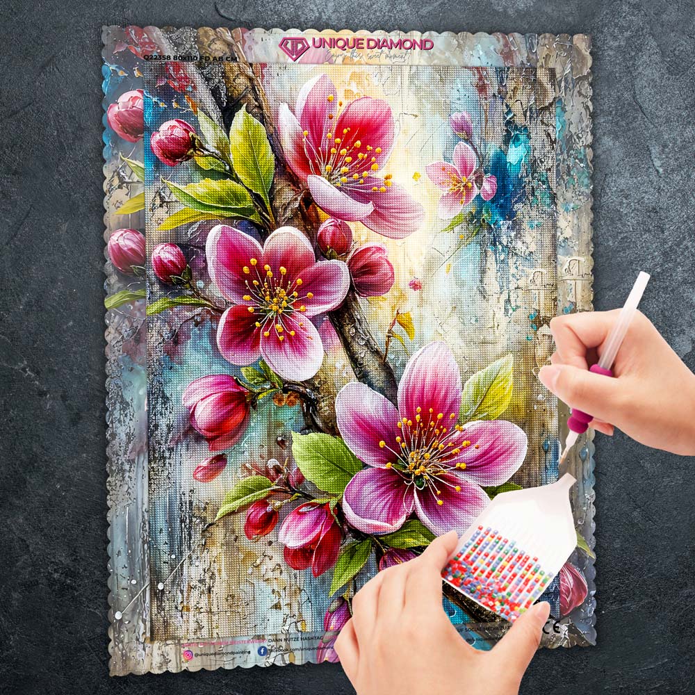 5D Diamond Painting – Blütenzweig in sanfter Frühlingsharmonie