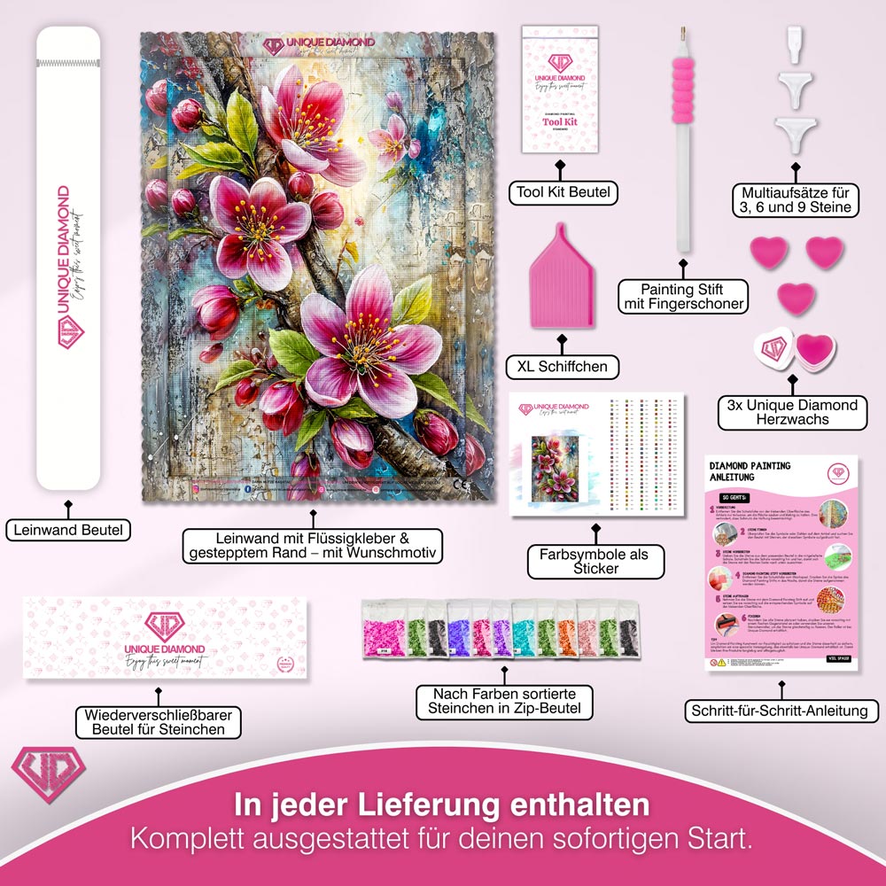 5D Diamond Painting – Blütenzweig in sanfter Frühlingsharmonie