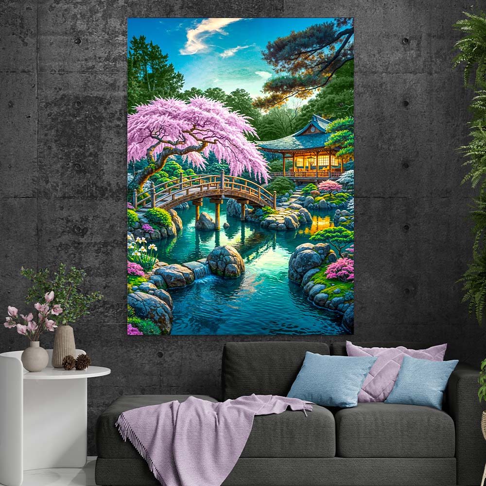 5D Diamond Painting – Brücke der Kirschblütenruhe, unique-diamond