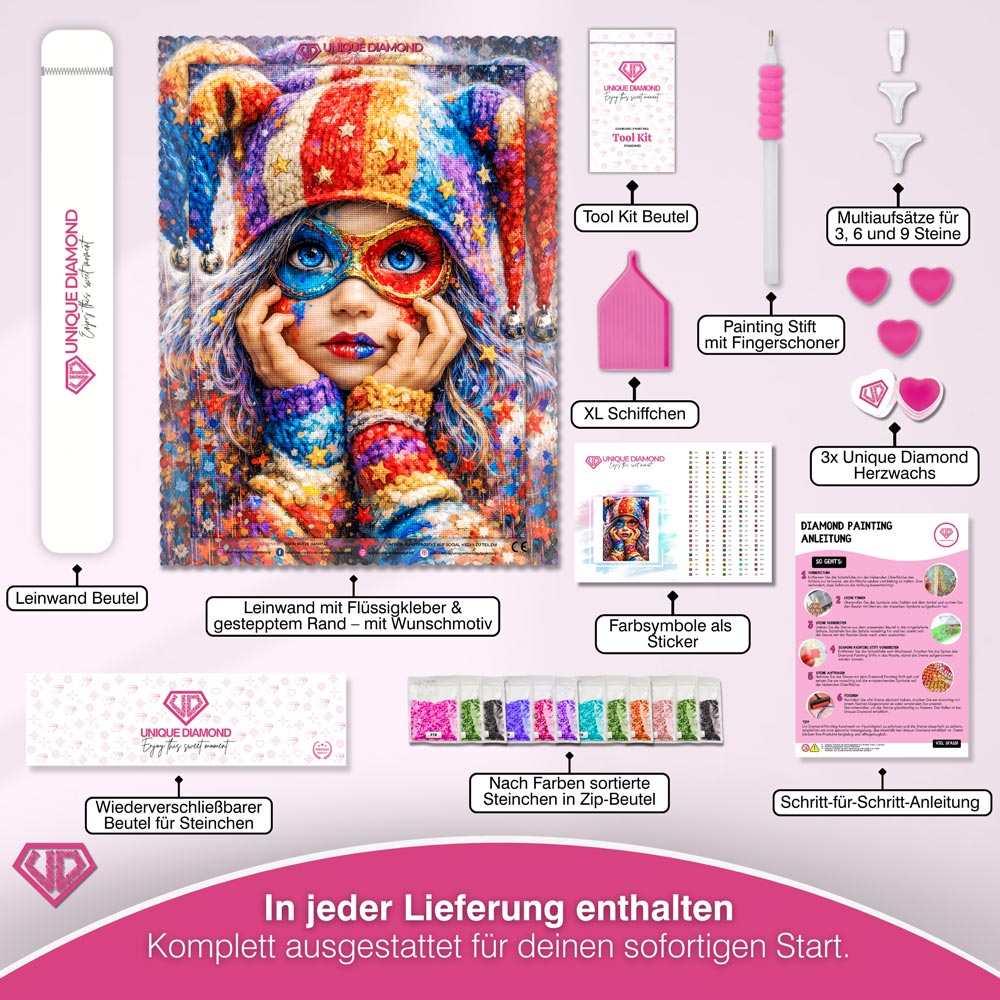 5D Diamond Painting – Colorful Carnival Girl