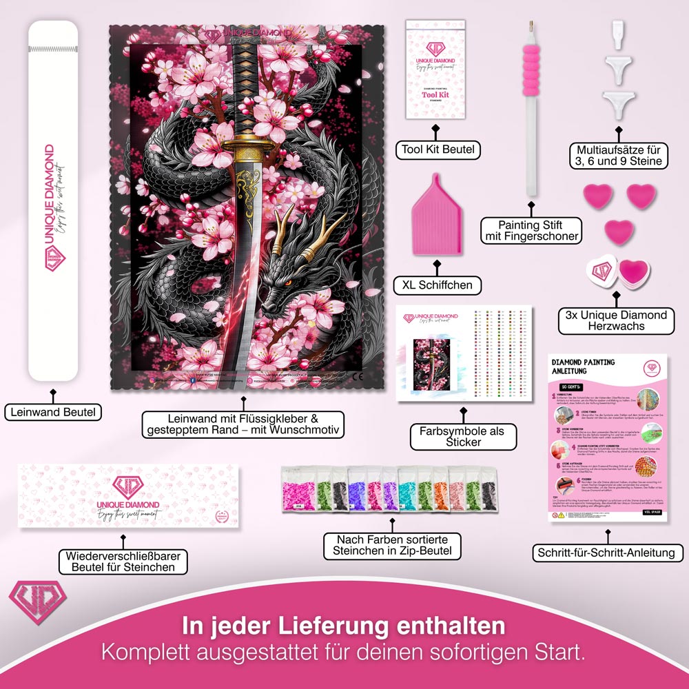 5D Diamond Painting – Drachenklinge der Kirschblüten