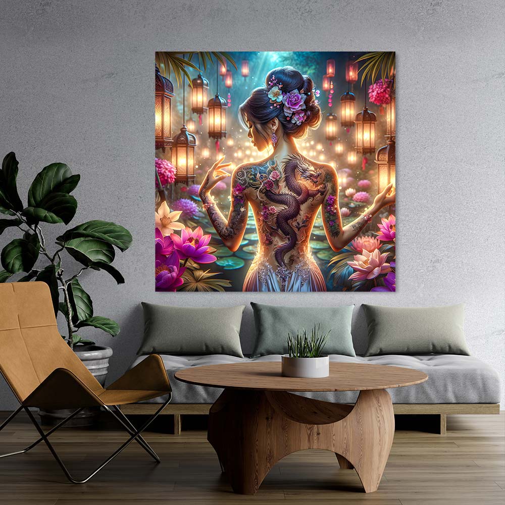5D Diamond Painting – Drachenlicht im Blütenhain, Unique-Diamond