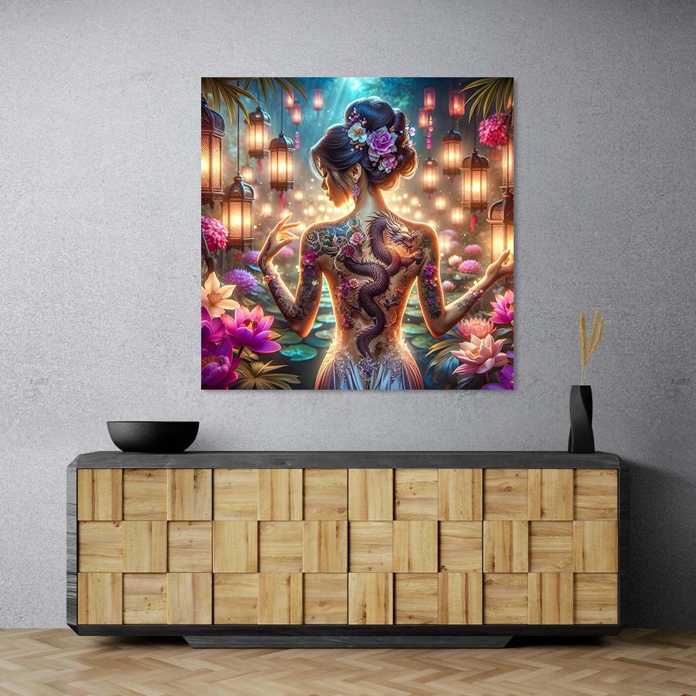 5D Diamond Painting – Drachenlicht im Blütenhain, Unique-Diamond