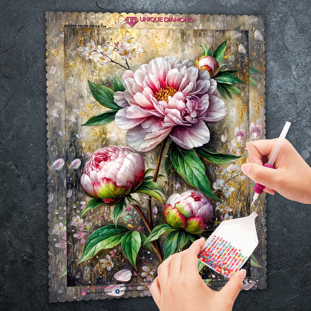 5D Diamond Painting – Edle Pfingstrose in zarter Blütenpracht