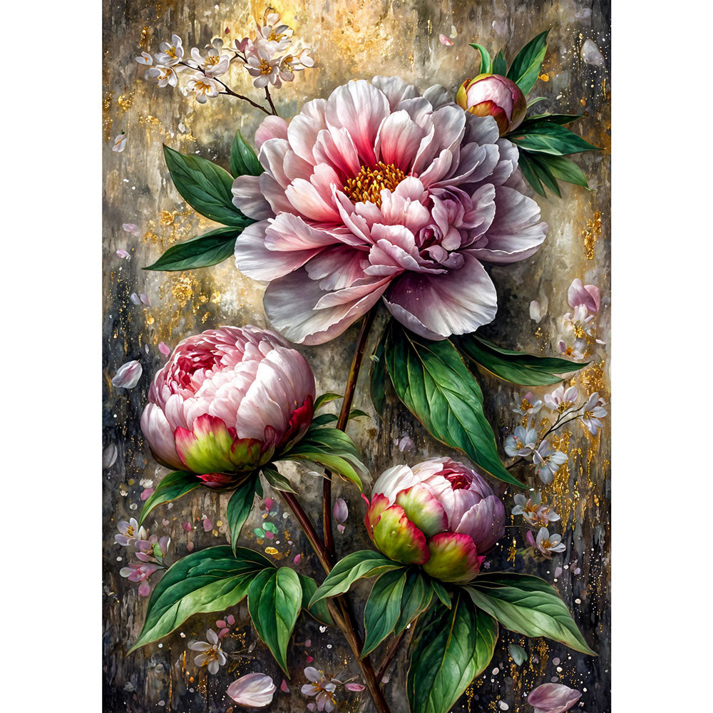 5D Diamond Painting – Edle Pfingstrose in zarter Blütenpracht, Unique-Diamond