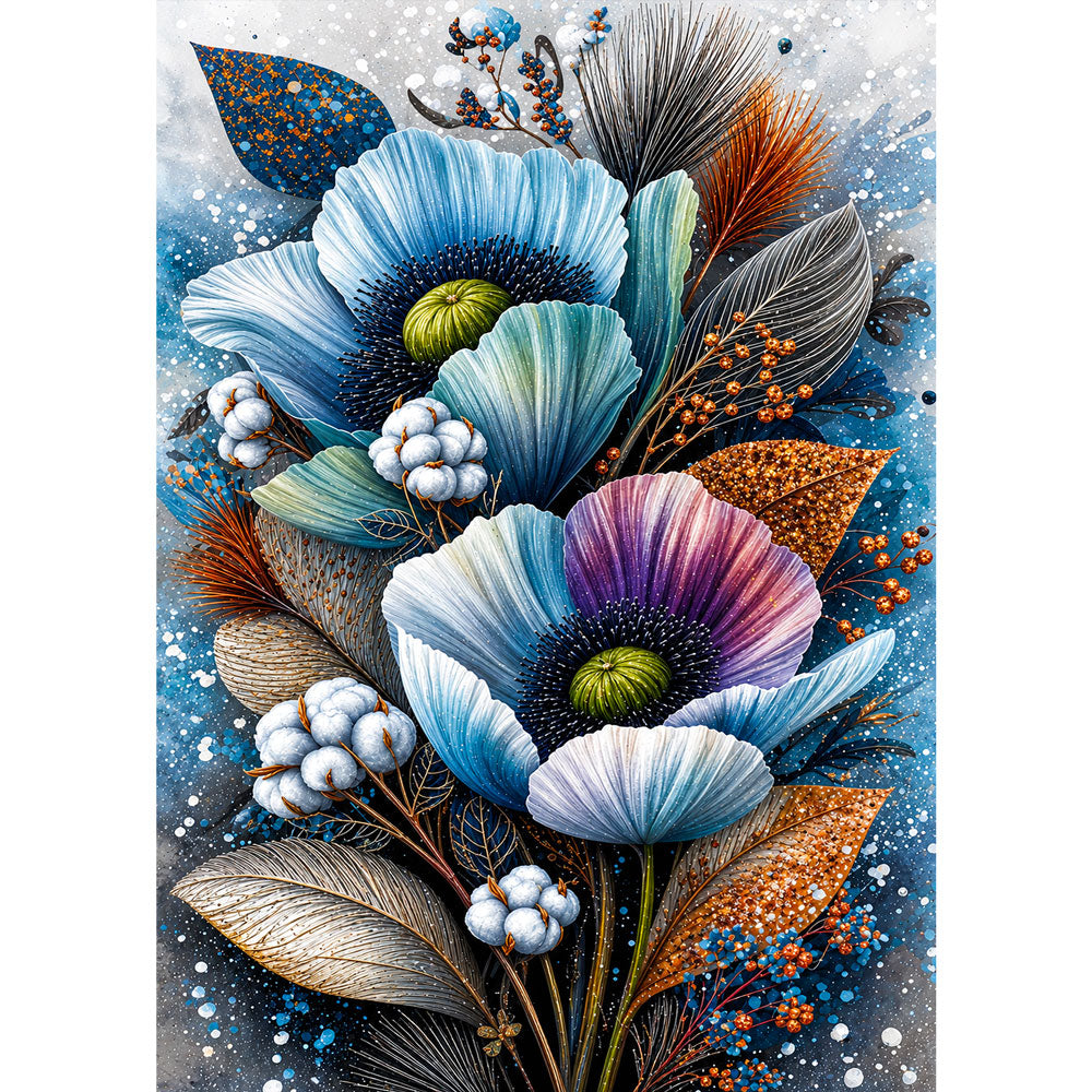5D Diamond Painting – Eisblaue Blütenpoesie | Unique Diamond