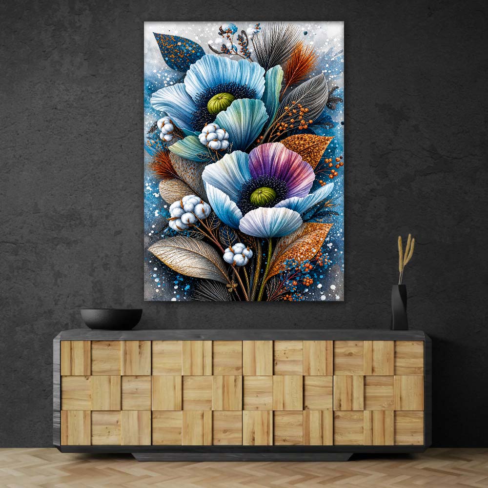 5D Diamond Painting – Eisblaue Blütenpoesie