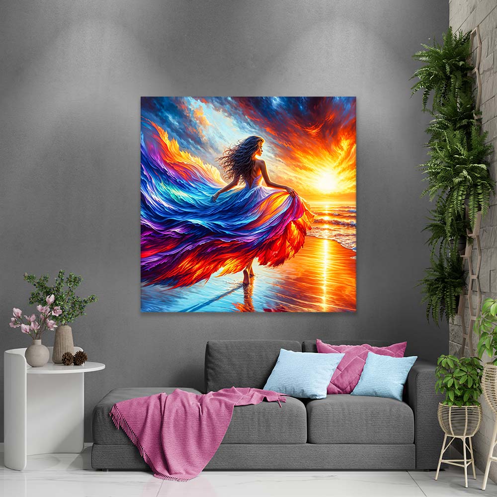 5D Diamond Painting – Elenas Feuerkleid im Sonnenuntergang, Unique-Diamond