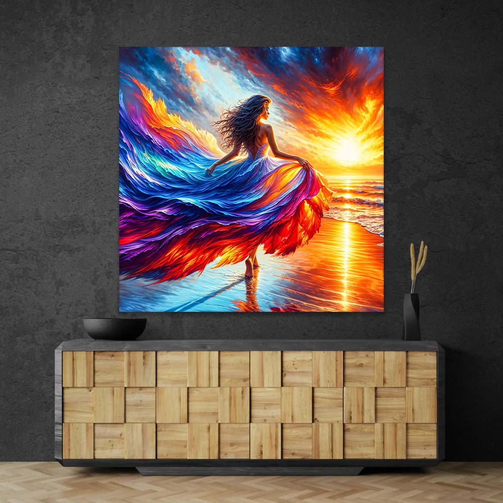 5D Diamond Painting – Elenas Feuerkleid im Sonnenuntergang, Unique-Diamond