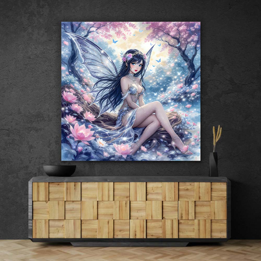 5D Diamond Painting – Elfenlicht Lyra im Kirschblütenhain Unique-Diamond