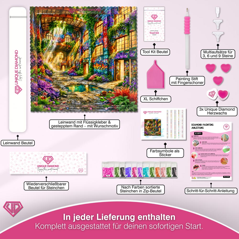 5D Diamond Painting – Elianas leuchtende Urban-Oase