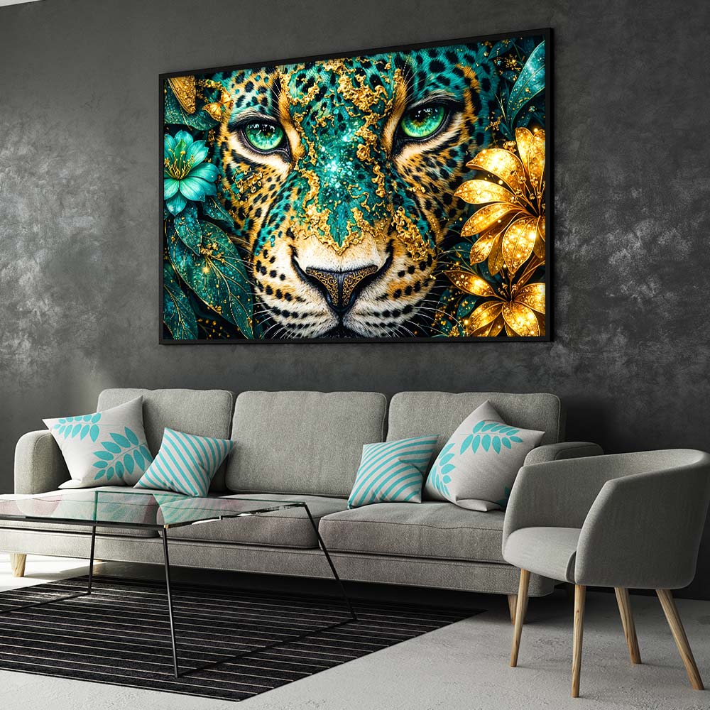 5D Diamond Painting – Emerald Leopard Majesty