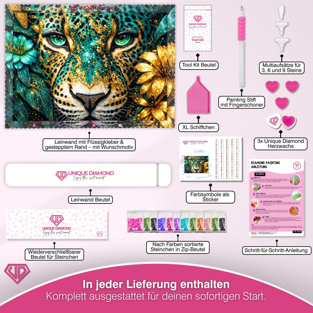 5D Diamond Painting – Emerald Leopard Majesty