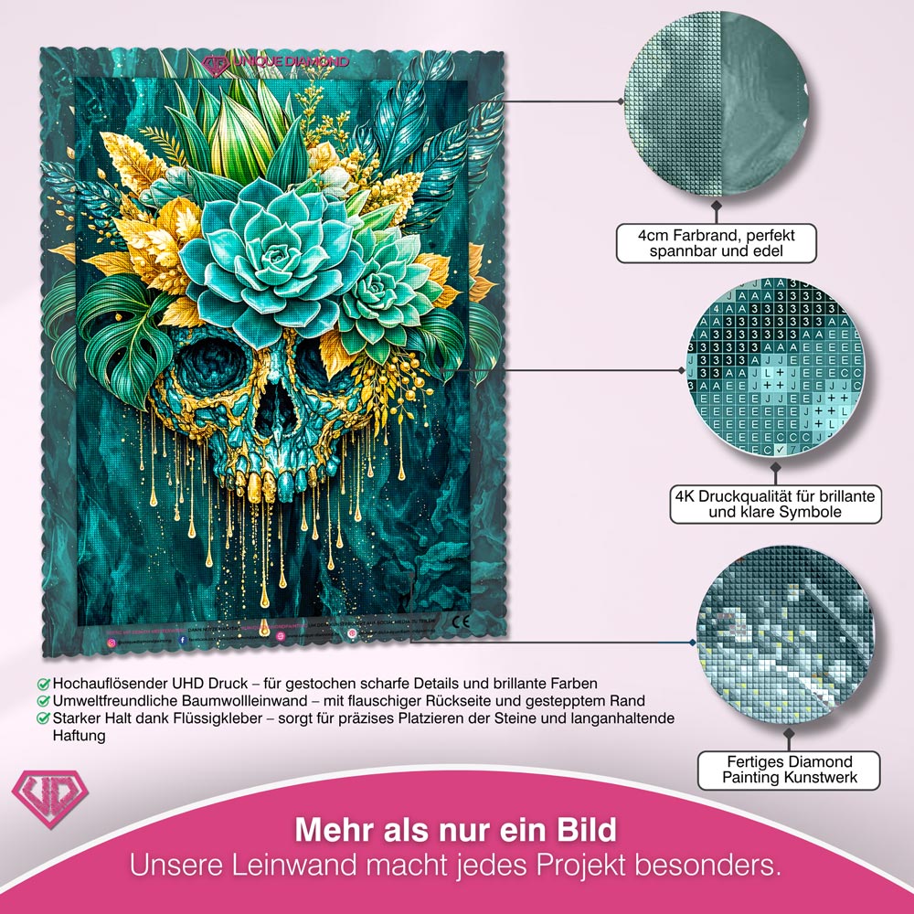 5D Diamond Painting – Emerald Skull Bloom
