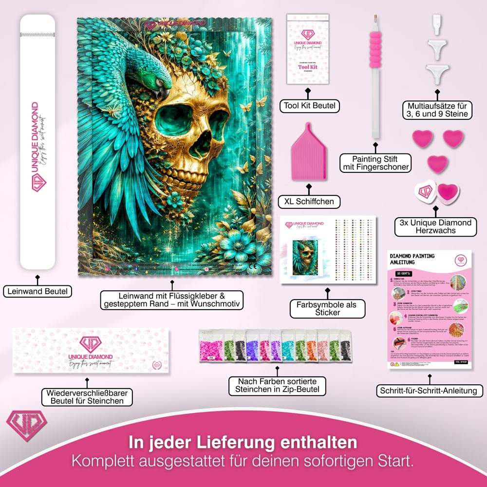 5D Diamond Painting – Emerald Skull Guardian