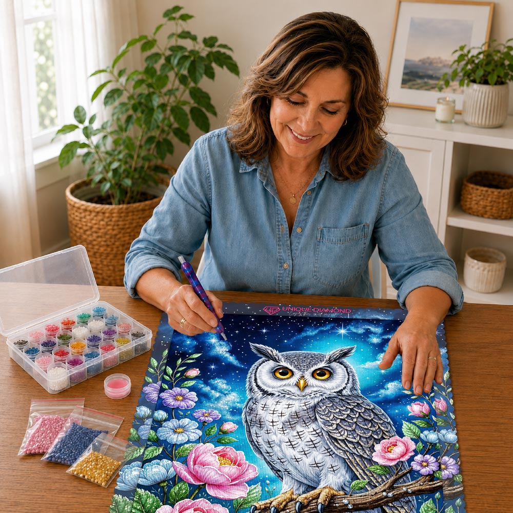 5D Diamond Painting – Eule unter dem Sternenhimmel