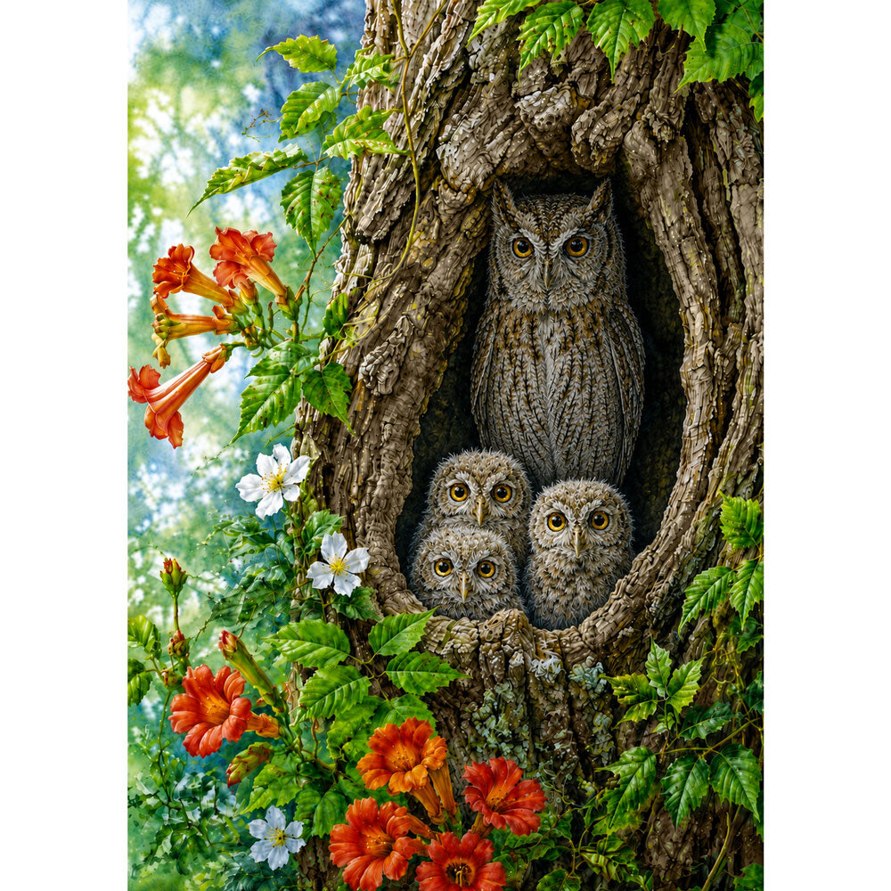 5D Diamond Painting – Eulenfamilie im Baumversteck | Unique Diamond