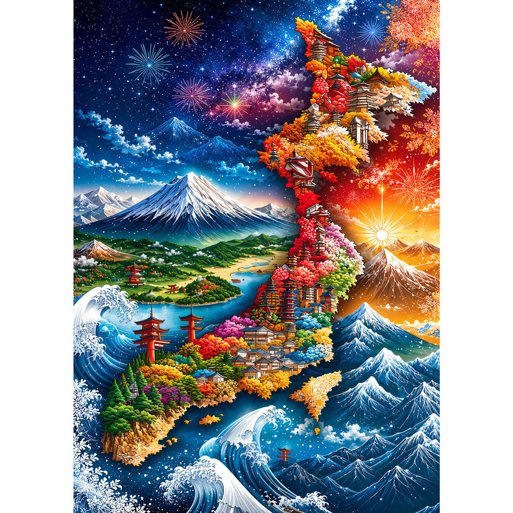 5D Diamond Painting – Fantasiekarte Japans der vier Jahreszeiten | Unique Diamond
