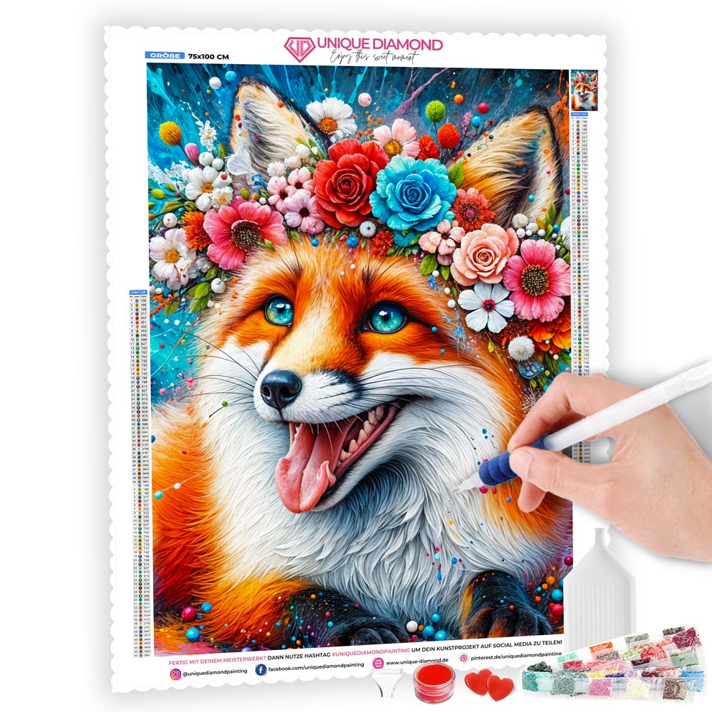 5D Diamond Painting – Farbenfuchs Flora, Unique-Diamond