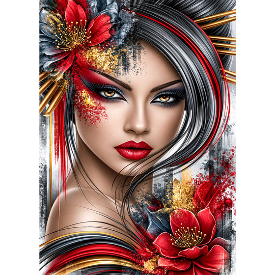 5D Diamond Painting – Feuerblick in Rot & Gold | Unique Diamond