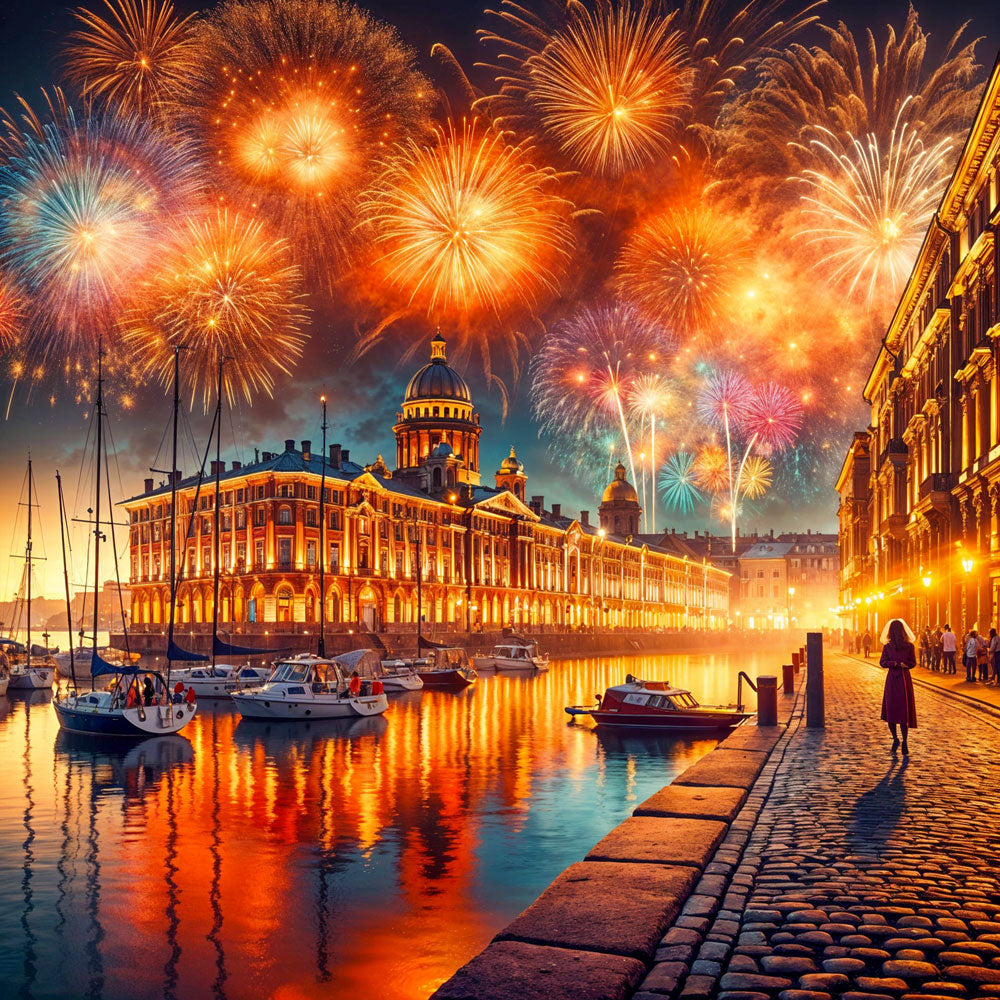 5D Diamond Painting – Feuerwerk über der Goldstadt Unique-Diamond