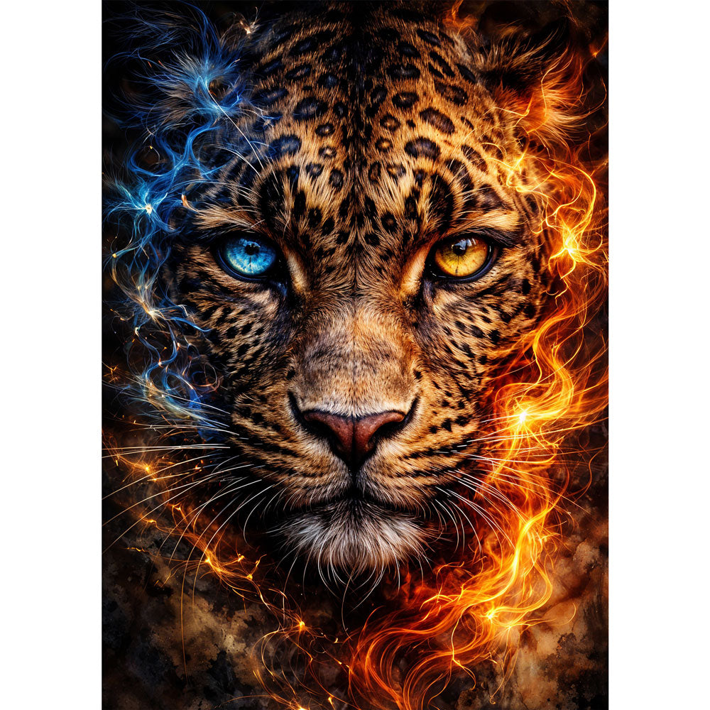 5D Diamond Painting – Fire & Ice Leopard Unique-Diamond