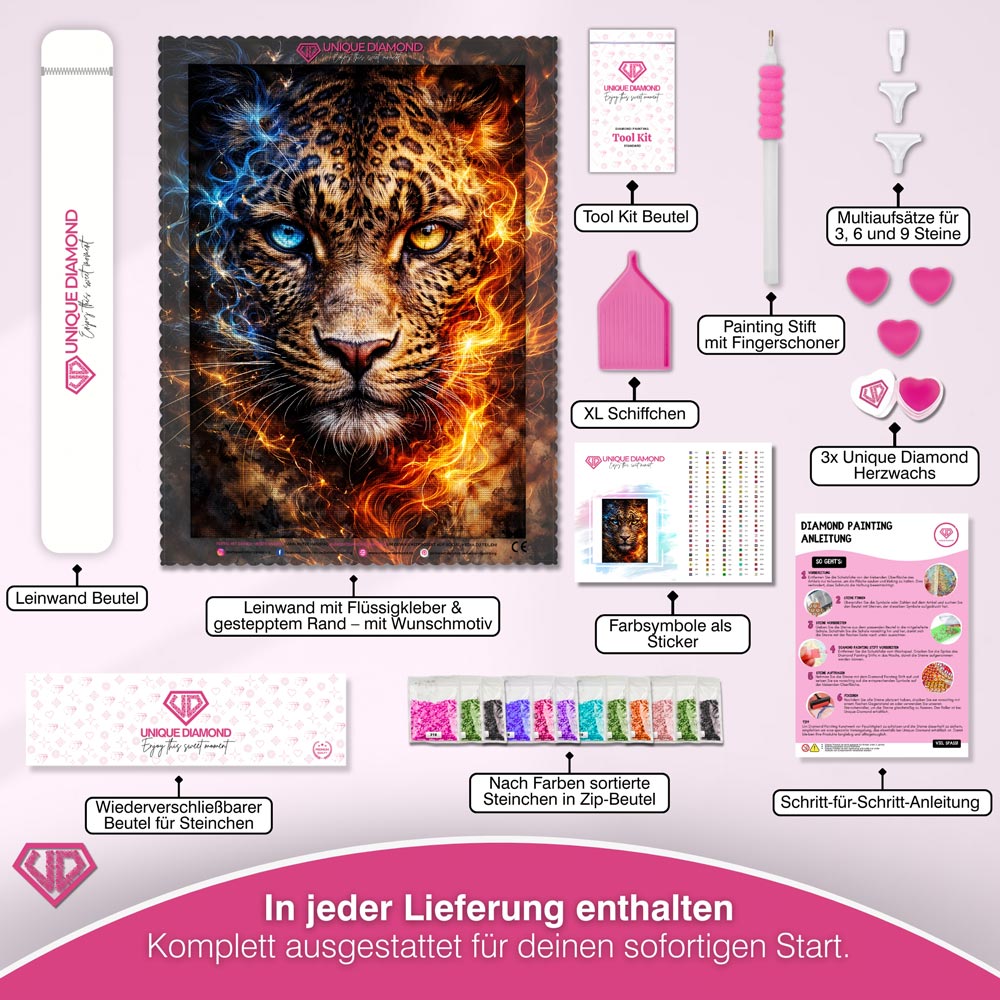 5D Diamond Painting – Fire & Ice Leopard Unique-Diamond