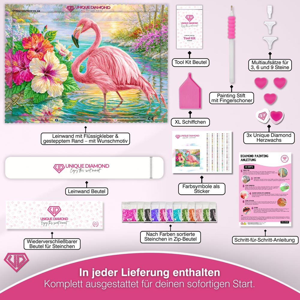 5D Diamond Painting – Flamingo im Hibiskusparadies