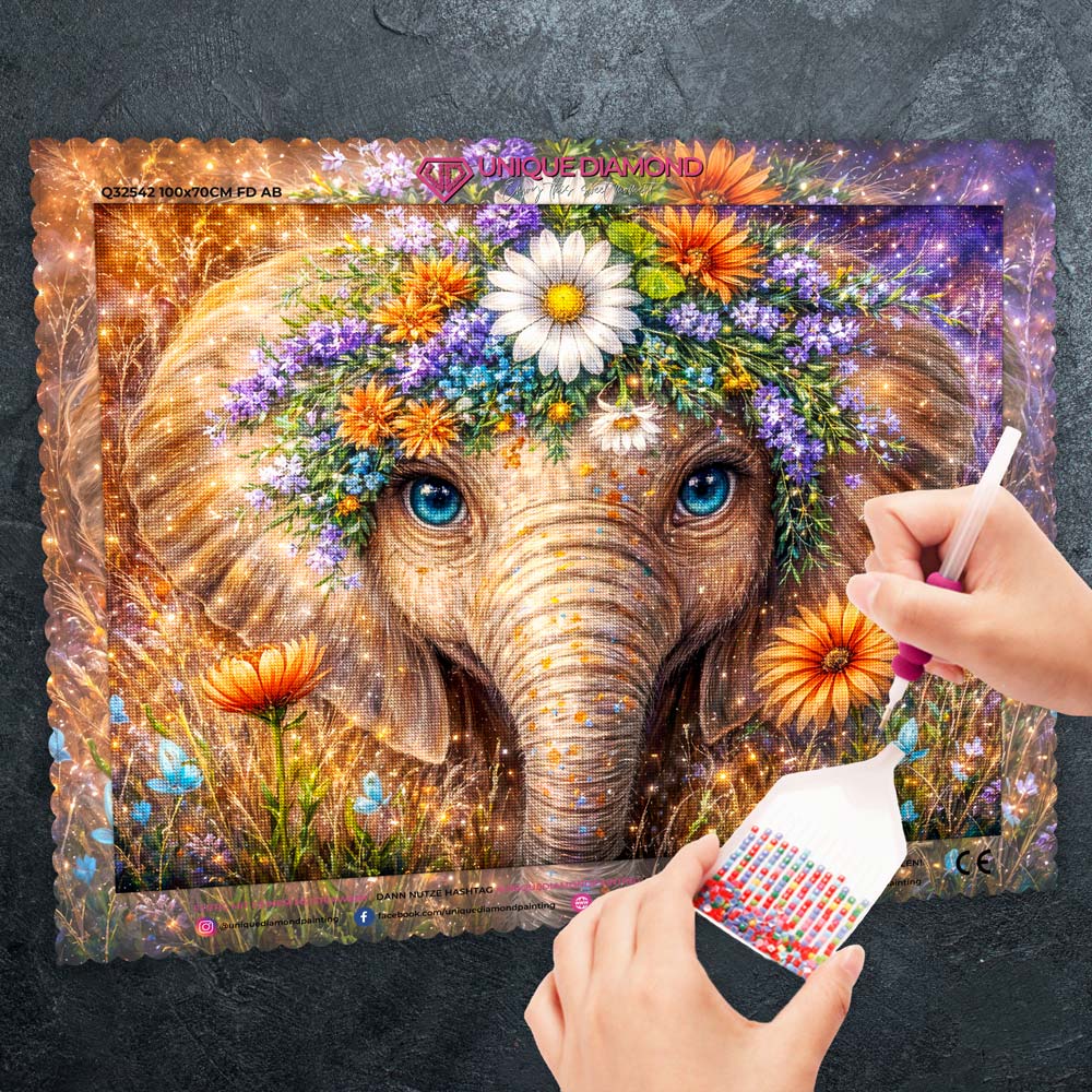5D Diamond Painting – Floral Elephant Spirit