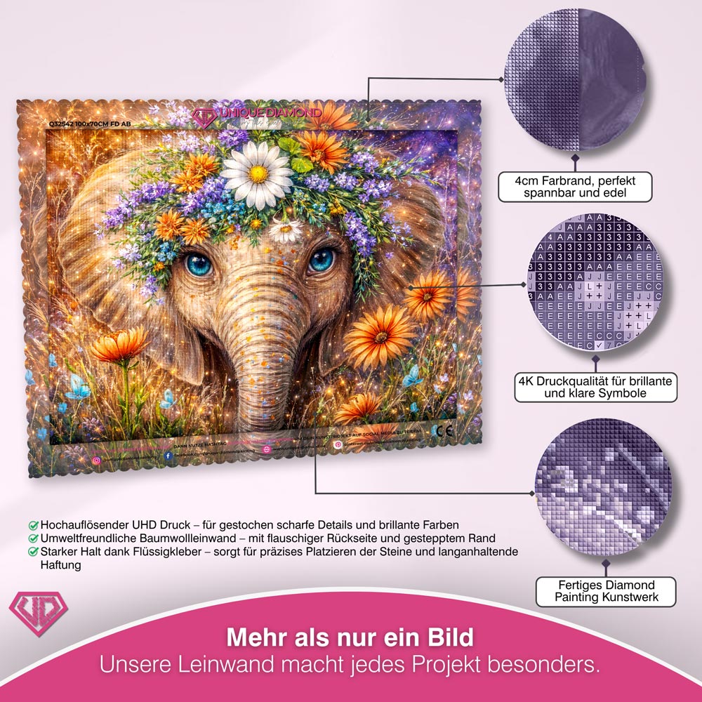 5D Diamond Painting – Floral Elephant Spirit