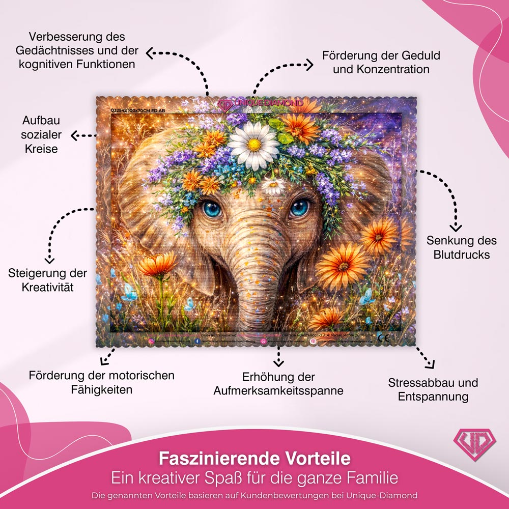 5D Diamond Painting – Floral Elephant Spirit