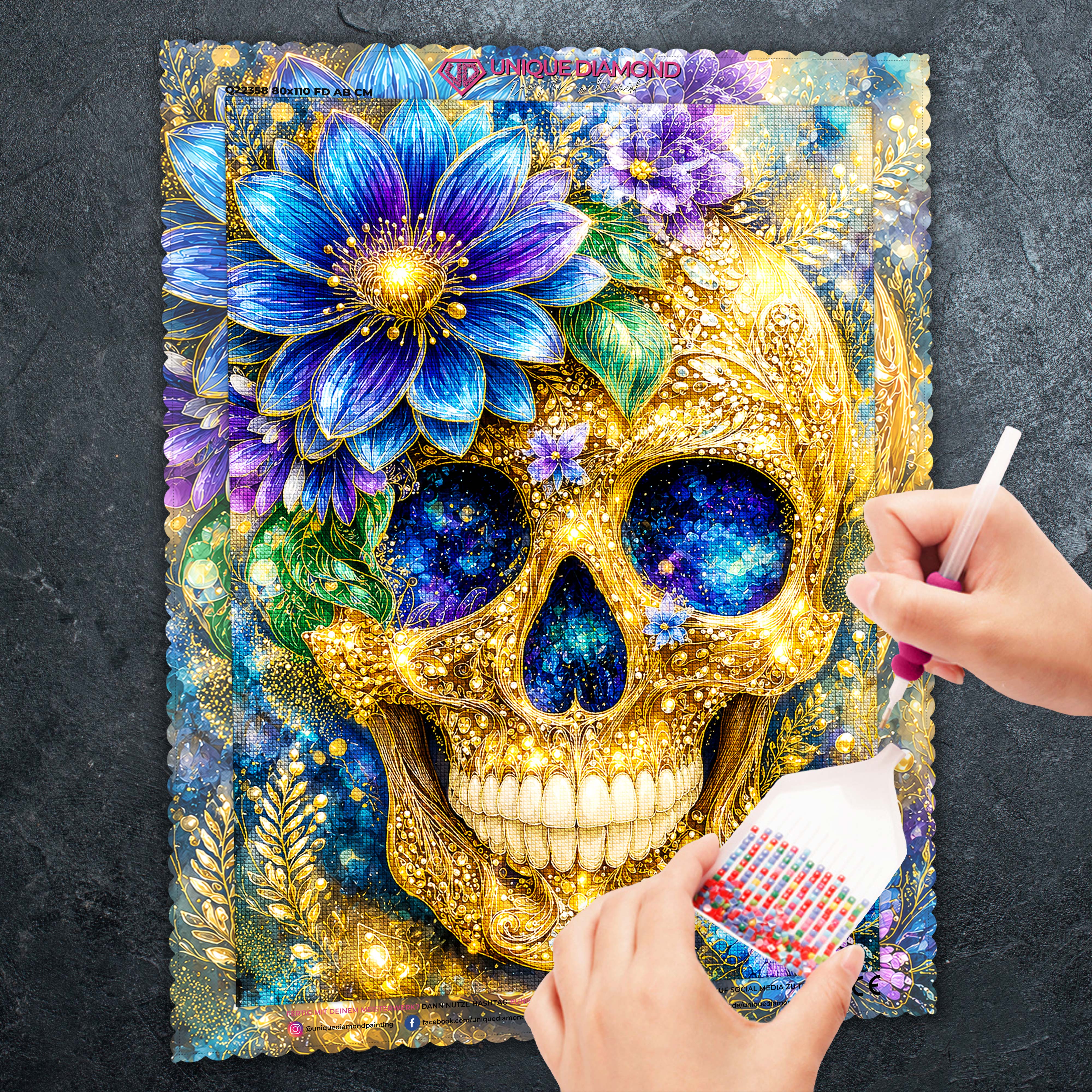 5D Diamond Painting – Florale Vanitas in Azur und Gold
