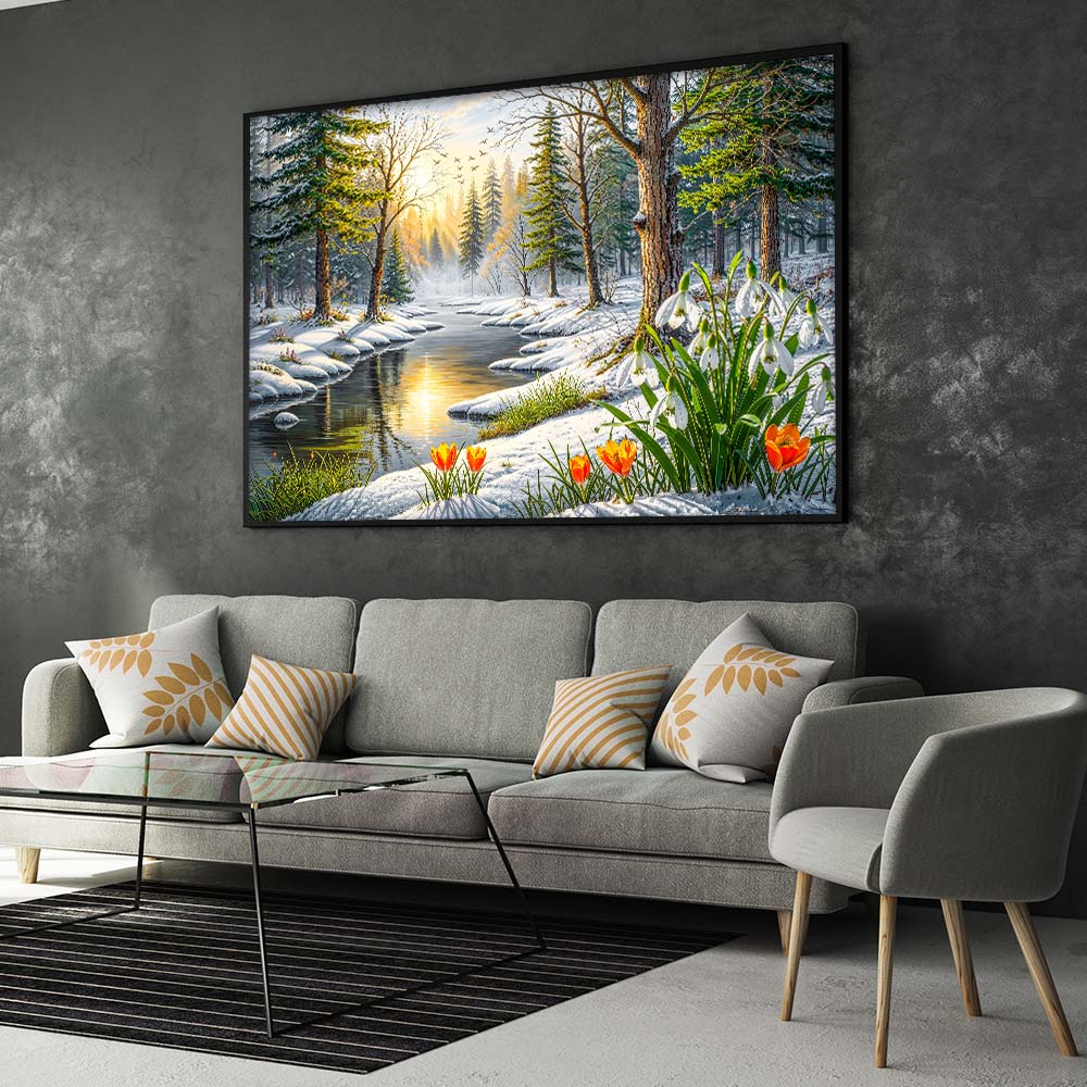 5D Diamond Painting – Frühlingsflüstern im Winterwald, Unique-Diamond