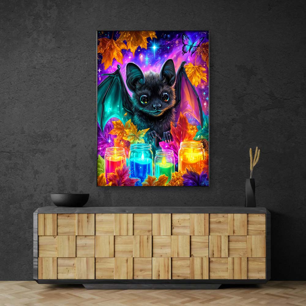 5D Diamond Painting – Funkelnde Herbstnacht mit Fledermauszauber Unique-Diamond