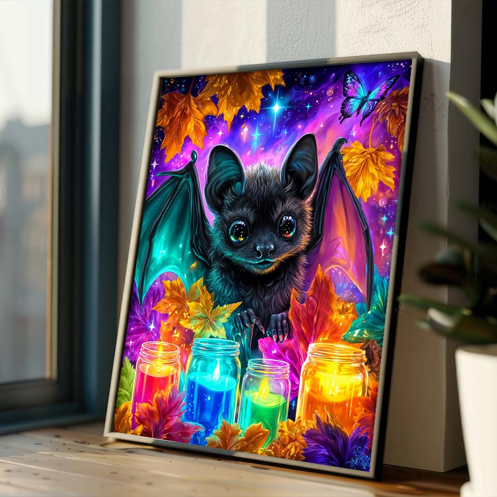 5D Diamond Painting – Funkelnde Herbstnacht mit Fledermauszauber Unique-Diamond