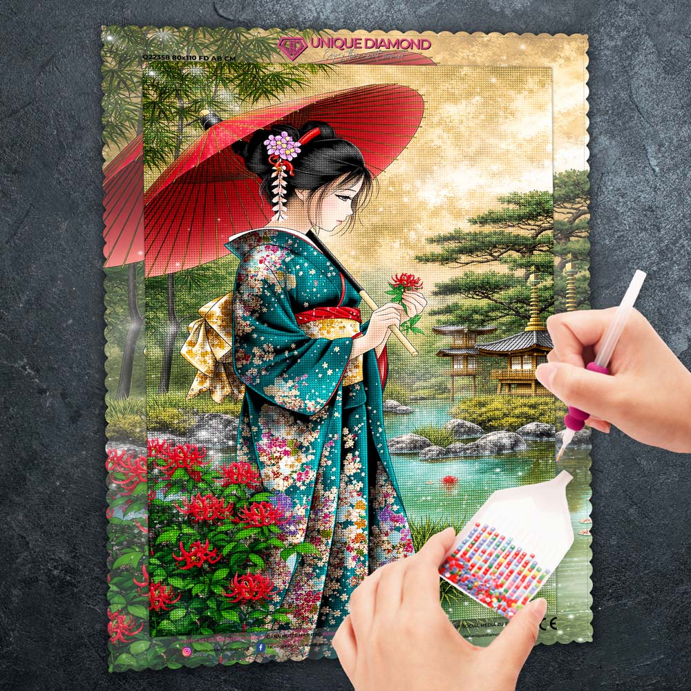 5D Diamond Painting – Geisha am stillen Gartensee