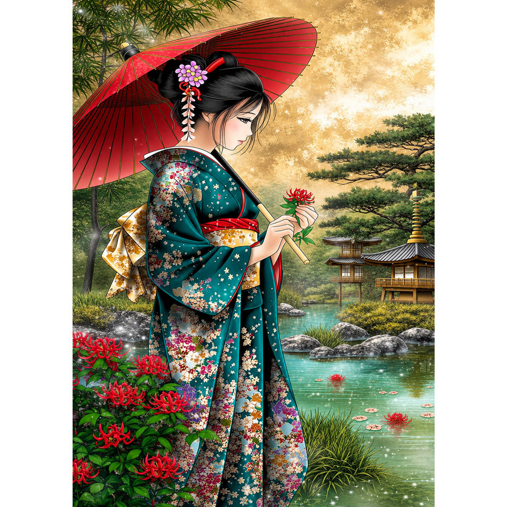 5D Diamond Painting – Geisha am stillen Gartensee | Unique Diamond