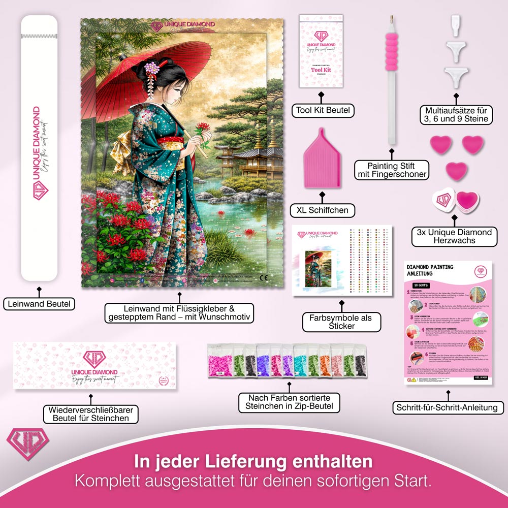 5D Diamond Painting – Geisha am stillen Gartensee