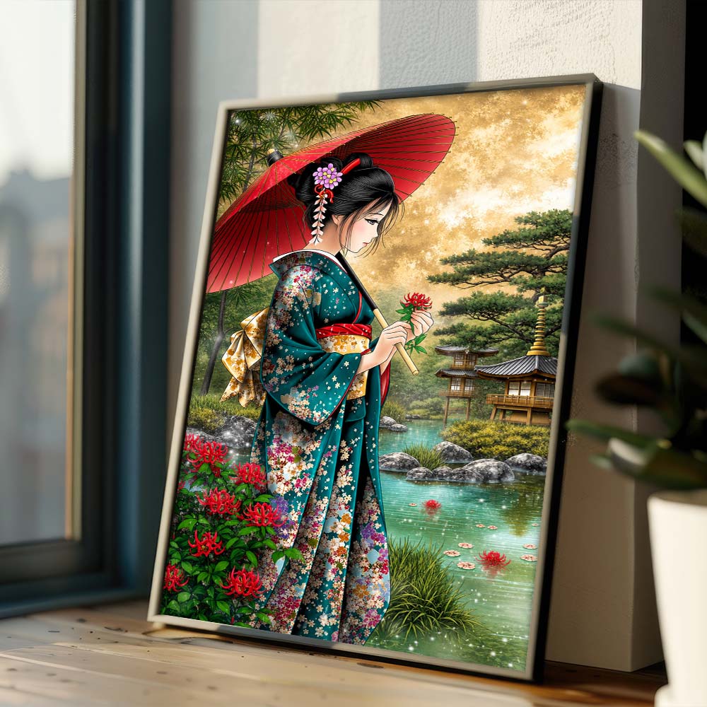 5D Diamond Painting – Geisha am stillen Gartensee