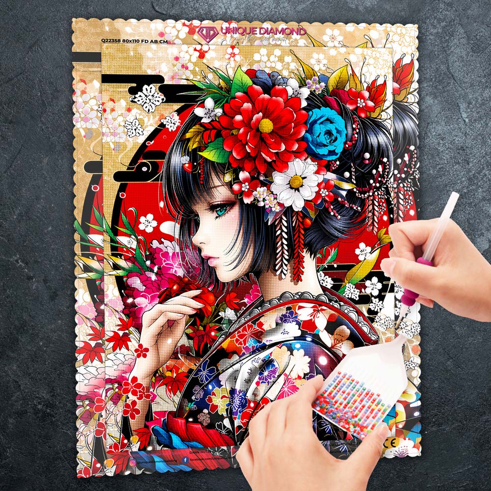 5D Diamond Painting – Geisha der Blütenpracht