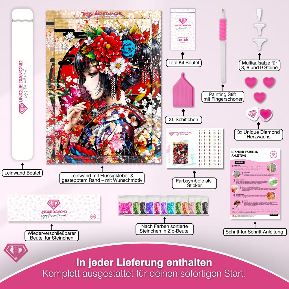 5D Diamond Painting – Geisha der Blütenpracht